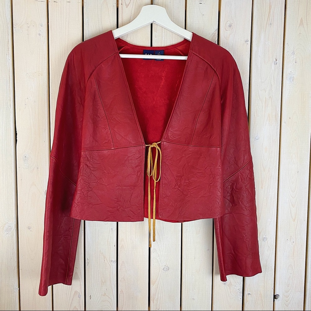 GAP | Tie-Front Vintage Genuine Leather Red Jacket